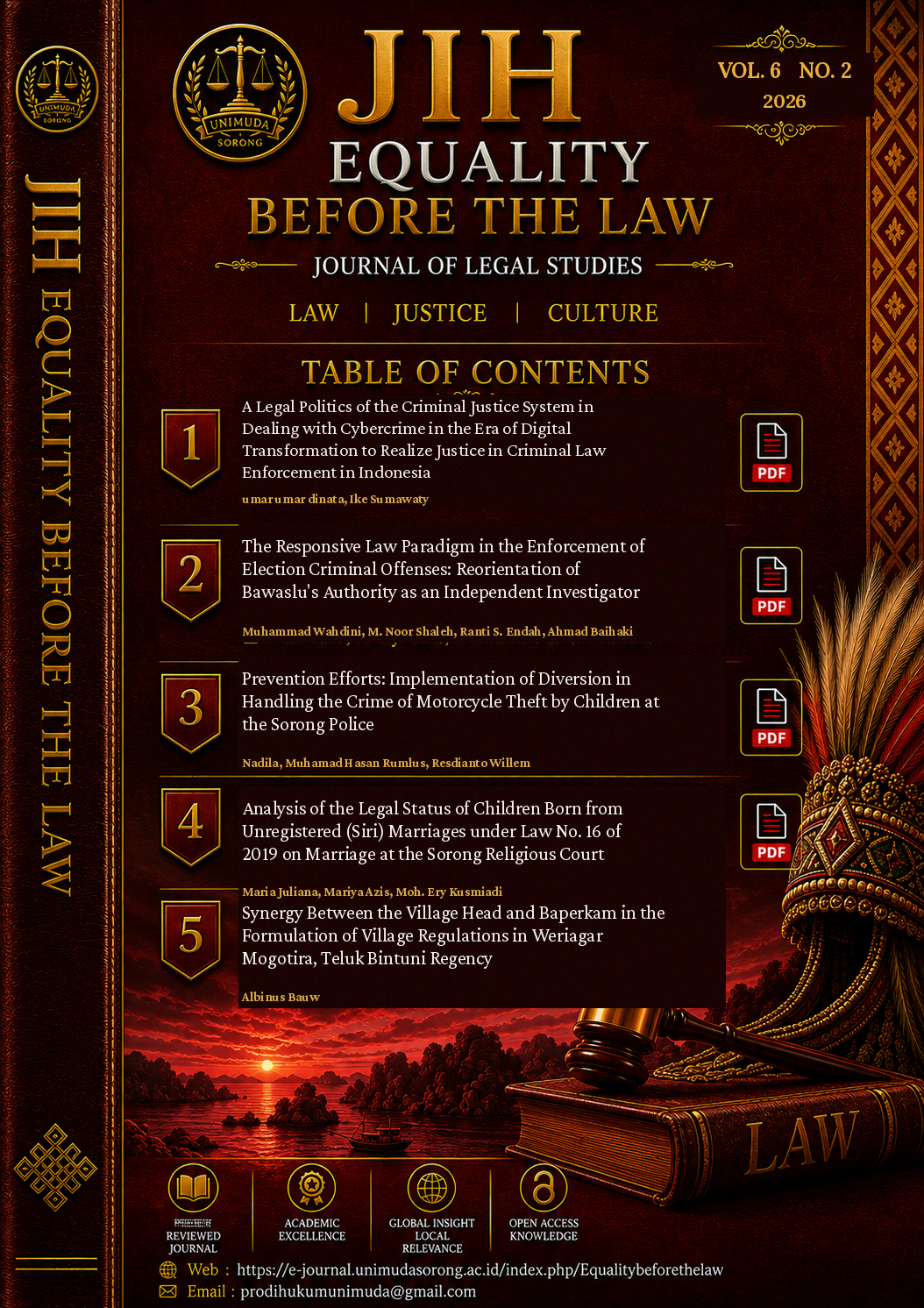 					View Vol. 6 No. 2 (2026): Equality Before The Law
				